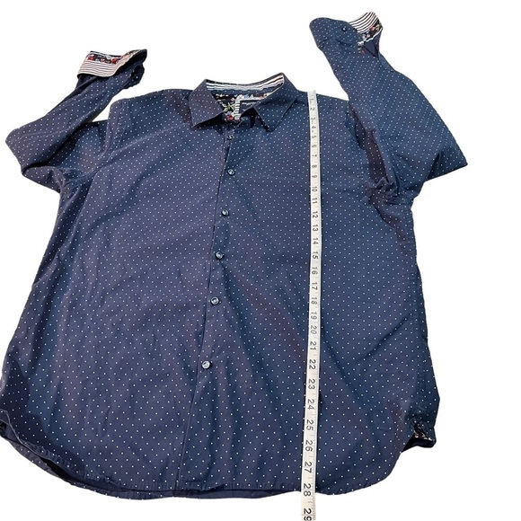 Denim & Flower Ricky Singh Navy & Periwinkle Dots Long Sleeve Button-Up Sz XL - Picture 14 of 16